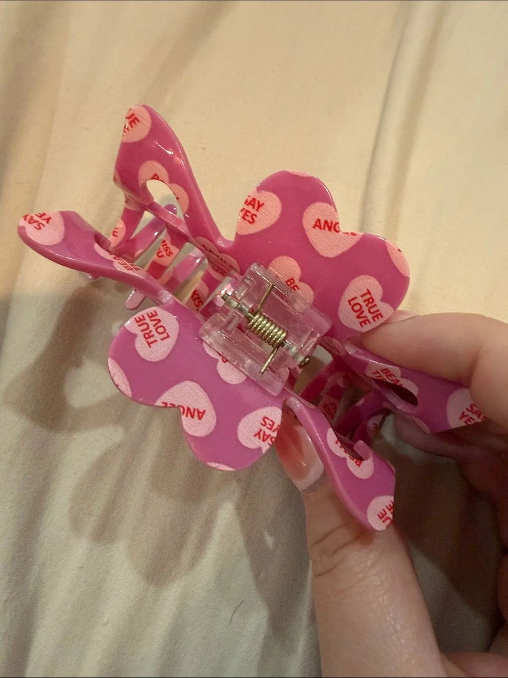 Pink Heart-Print Hair Claw Clip for Women